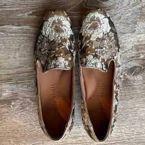 Gentle Souls Women's Floral Flats - Brown and Cream and Metallic Gold